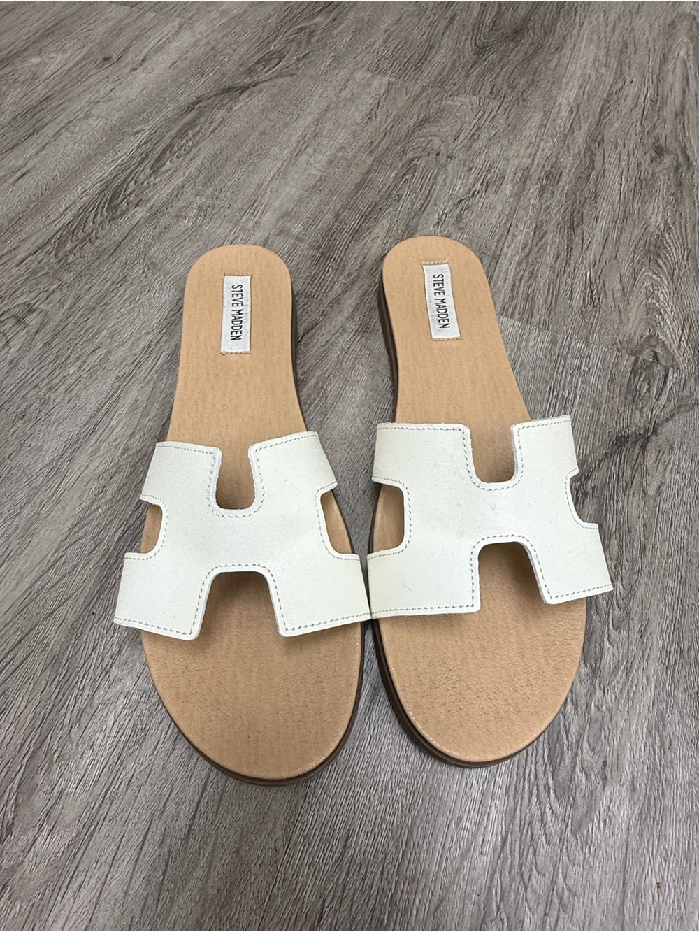 Steve Madden White Leather H-Panel Slide Sandals
